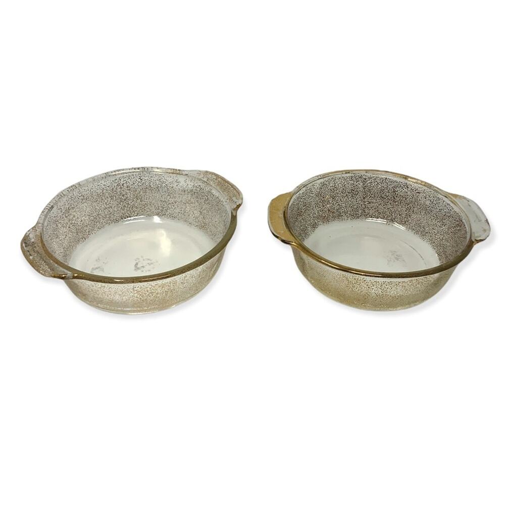 Fire King Vintage Gold Fleck Glass 2 Quart Casserole Baking Dishes Made in USA